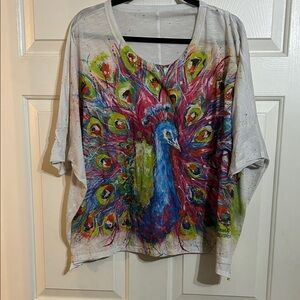 Colorful Peacock Print Women's Top